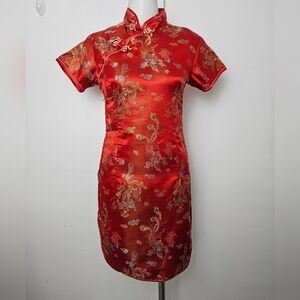 Red dragon brocade dress cheongsam